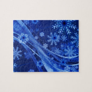 Blauwe wintersneeuwkerst legpuzzel