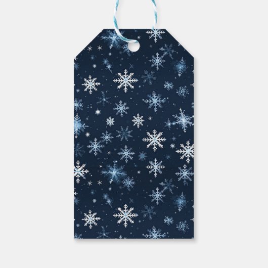 Blauwe wintersneeuwvlokken cadeaulabel (Achterkant)