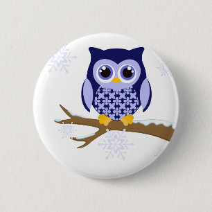 Blauwe winteruil ronde button 5,7 cm