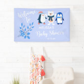Blauwe winterwonderland pinguïn polar beer welkom spandoek (Insitu)