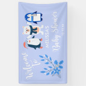 Blauwe winterwonderland pinguïn polar beer welkom spandoek (Verticaal)