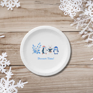 Blauwe winterwonderland pinguïns poolster beer des papieren bordje