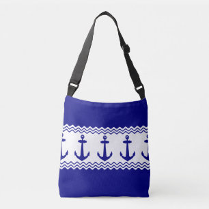 Blauwe witte anchor kuststropen crossbody tas