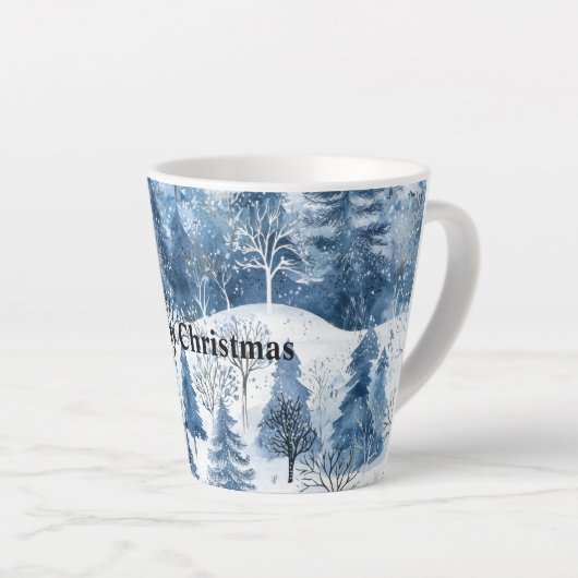 Blauwe Witte Berg Kerstbomen Latte Mok (Rechterhoek)