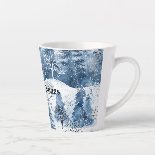 Blauwe Witte Berg Kerstbomen Latte Mok (Rechts)