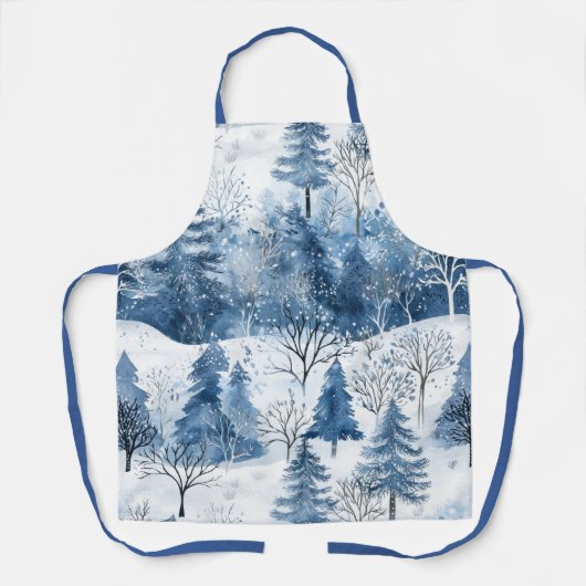 Blauwe Witte Berg Kerstbomen Schort (Voorkant)