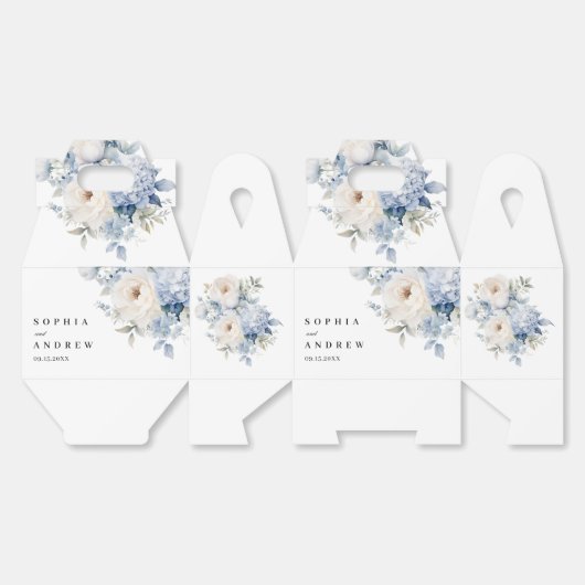 Blauwe & Witte Bloemen Bruiloft Bedankdoosjes (Ongevouwen)