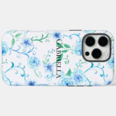 Blauwe witte bloemen Case-Mate iPhone case (Achterkant (horizontaal))