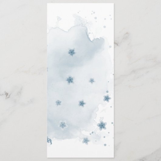 blauwe witte bloemen groen huwelijk menu (Achterkant)