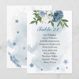 blauwe witte bloemen groen seating chart kaart