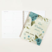 blauwe witte bloemen groen trouwen planner (Display)