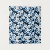 Blauwe, witte bloemen op een zwarte achtergrond. wandkleed (Voorkant)