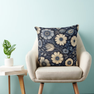 Blauwe & witte bloemen Waterverf elegantie Kussen