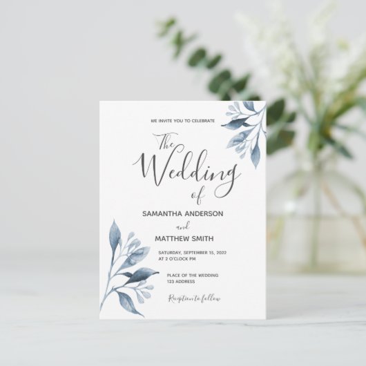 Blauwe witte botanische bruinkool bruinkool briefkaart (Staand voorkant)