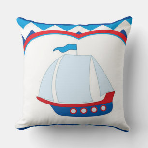 Blauwe witte Chevron Achtergrond Blauwe Zeilschip Kussen