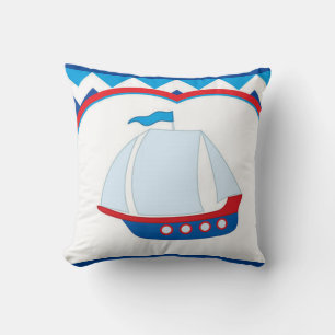 Blauwe witte Chevron Achtergrond Blauwe Zeilschip Kussen