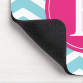 Blauwe witte Chevron Bright Roze Monogram Muismat (Hoek)