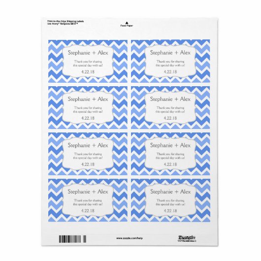 Blauwe & Witte Chevron Waterfles - pas het aan! Etiket (Full Sheet)