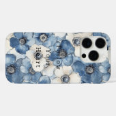 Blauwe witte denim bloemen Case-Mate iPhone case (Achterkant (horizontaal))