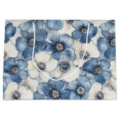 Blauwe witte denim bloemen verjaardag groot cadeauzakje (Voorkant)