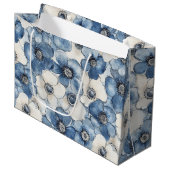 Blauwe witte denim bloemen verjaardag groot cadeauzakje (Voorkant Gekanteld)