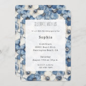 Blauwe witte denim bloemen verjaardag kaart (Voorkant / Achterkant)