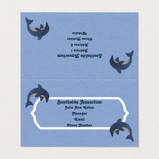 blauwe witte dolfijnen op lichtblauw visitekaartjes (Buitenkant ongevouwen)