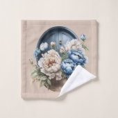 Blauwe, witte en beige  Peony-handdoekset Bad Handdoek (Wasdoekje)