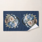 Blauwe, witte en beige  Peony-handdoekset Bad Handdoek (Handdoek)