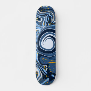 Blauwe, witte en gouden blauwe, blauwe en goudkleu skateboard