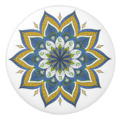 Blauwe, witte en gouden Mandala keramische knop (Voorkant)