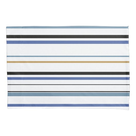 Blauwe witte en goudvlekstrepen Pillow C Kussensloop (Voorkant-Links)