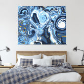 Blauwe, witte en goudziren canvas afdruk (Insitu (Slaapkamer))