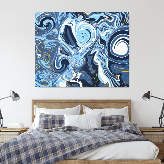 Blauwe, witte en goudziren canvas afdruk (Insitu (Slaapkamer))