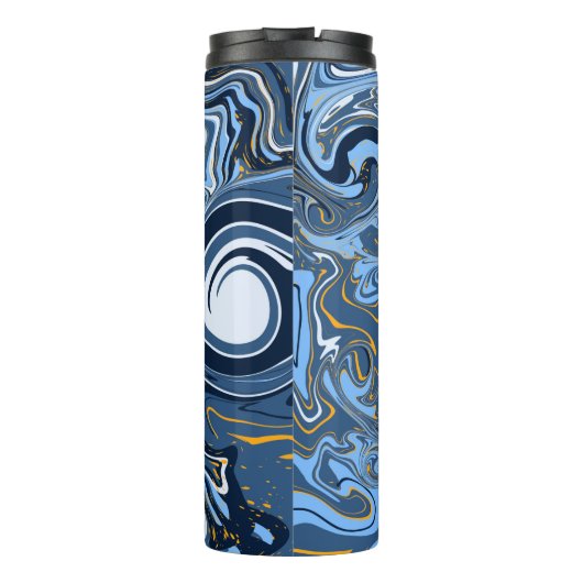 Blauwe, witte en goudziren thermosbeker (Achterkant)