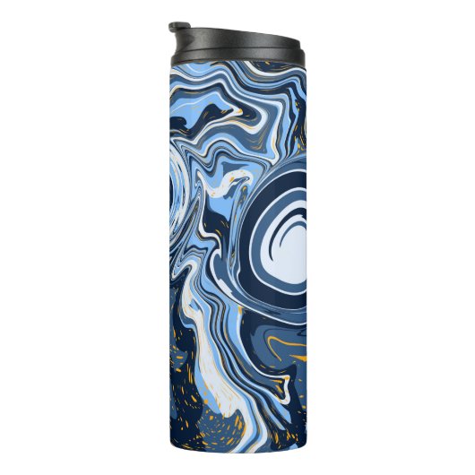 Blauwe, witte en goudziren thermosbeker (Geroteerd rechts)