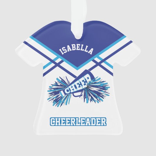 Blauwe, witte en lichte blauwe Cheerleader Ornament (voorkant)