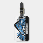 Blauwe, witte en zwarte supermarktleider Megaphone Bagagelabel (Voorkant verticaal)