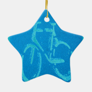 Blauwe witte fiets, fietsenbord keramisch ornament