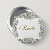 Blauwe witte  filigraat ronde button 7,6 cm (Voorkant /achterkant)