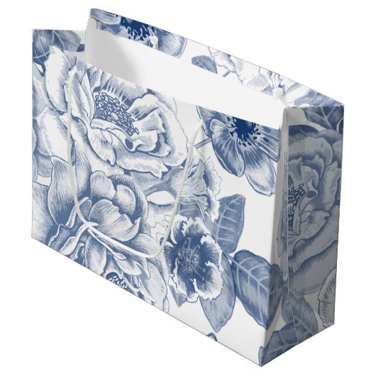 Blauwe witte florale tas large cadeauzakje (Voorkant Gekanteld)