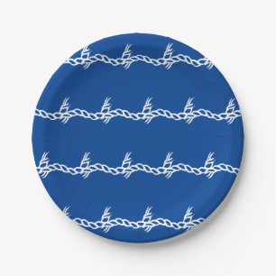 Blauwe witte golven nautische touw partij papier b papieren bordje