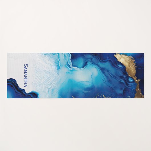 Blauwe witte goudmarmer yogamat (Voorkant (horizontaal))