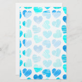 Blauwe witte harten Briefpapier (Voorkant / Achterkant)