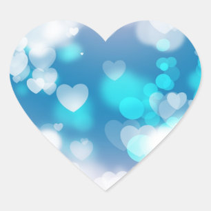 BLAUWE WITTE HARTLAGEN BOKEH DIGITALE WALLPAPIE HART STICKER