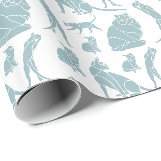 Blauwe witte katten verjaardag cadeaupapier (Rol Hoek)