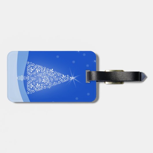 Blauwe witte kerstaven met kerstboomsterren Night Bagagelabel (Achterkant horizontaal)