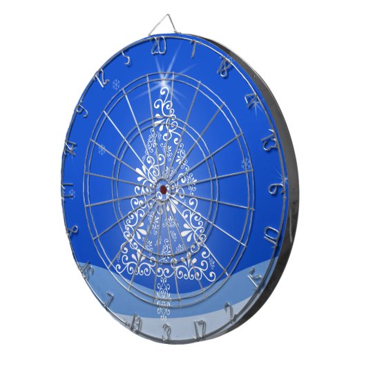 Blauwe witte kerstaven met kerstboomsterren Night Dartbord (Voorkant Rechts)