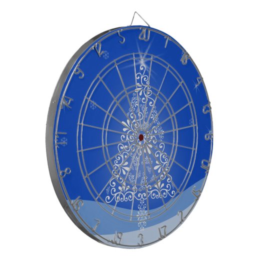 Blauwe witte kerstaven met kerstboomsterren Night Dartbord (Voorkant Links)