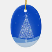 Blauwe witte kerstaven met kerstboomsterren Night Keramisch Ornament (Voorkant)